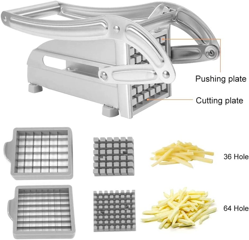GOTOTOP French Fry Cutter Stainless Steel Vegetable Dicer Potato Slicer French Fries Grater Potato Chipper Chip Cutter with 2 Replacement Blades and Non-Slip Feet for Commercial Family Easy Slicer - Image 3